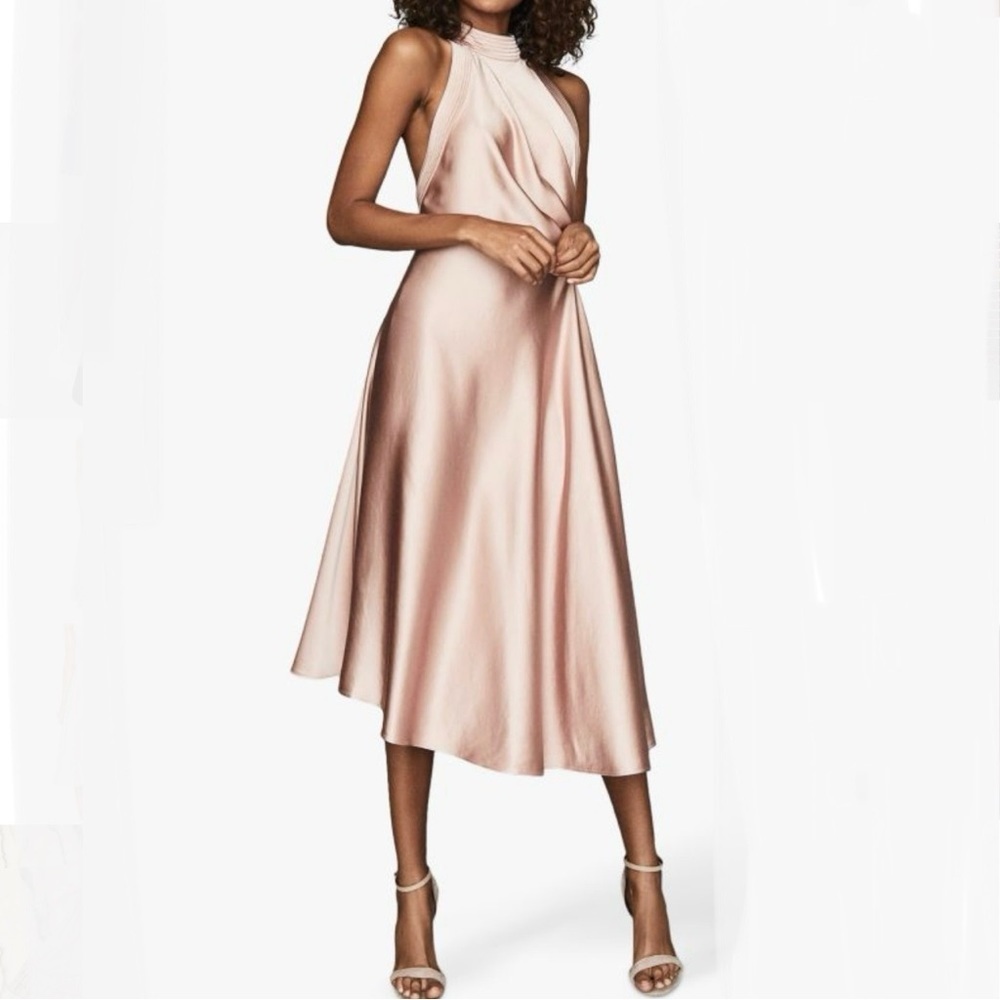 Reiss Rita Halter Neck Satin Midi Dress - Picture 2 of 6